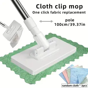 Automatic Floor Mopping System, Flat Mop System, Lazy Mop, 3 Cleaning Cloths, One-Button Cloth Replacement, Heavy-Duty Abs, Space-Saving, Compatible with Standard Cloths, Mop Refills, Floor Cleaning Tool