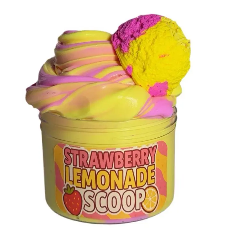 Strawberry Lemonade Scoop Butter Slime - DIY Clay Ice Cream Scoop with Pink and Yellow Swirls and Cheerful Yellow Sprinkles 8oz
