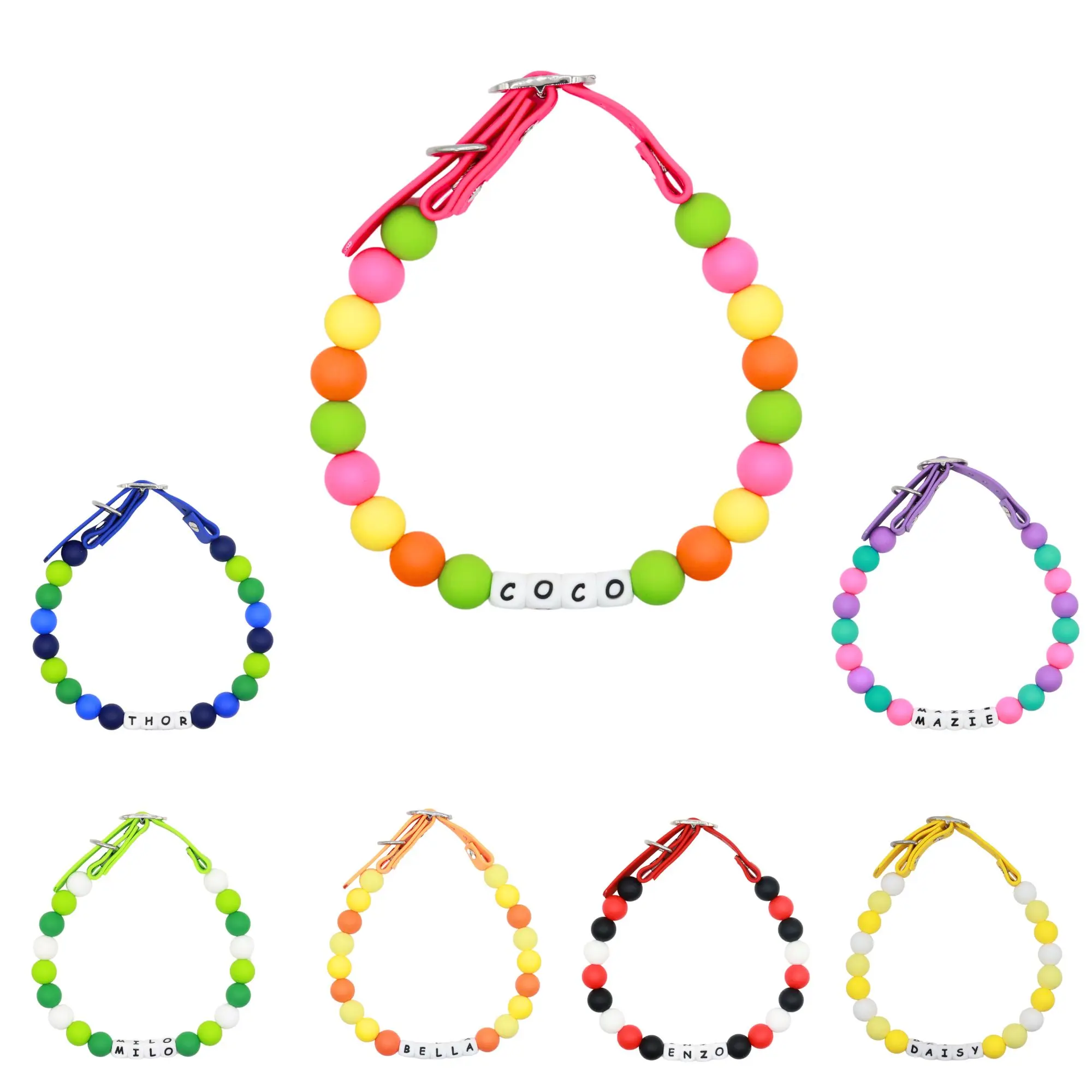 Summer Custom Beaded Name Collar for Dogs and Cats - Small, Medium and Large Pets-Adjustable Handmade in the USA with Colorful Beads-Personalized Colors