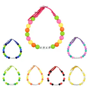 Summer Custom Beaded Name Collar for Dogs and Cats - Small, Medium and Large Pets-Adjustable Handmade in the USA with Colorful Beads-Personalized Colors
