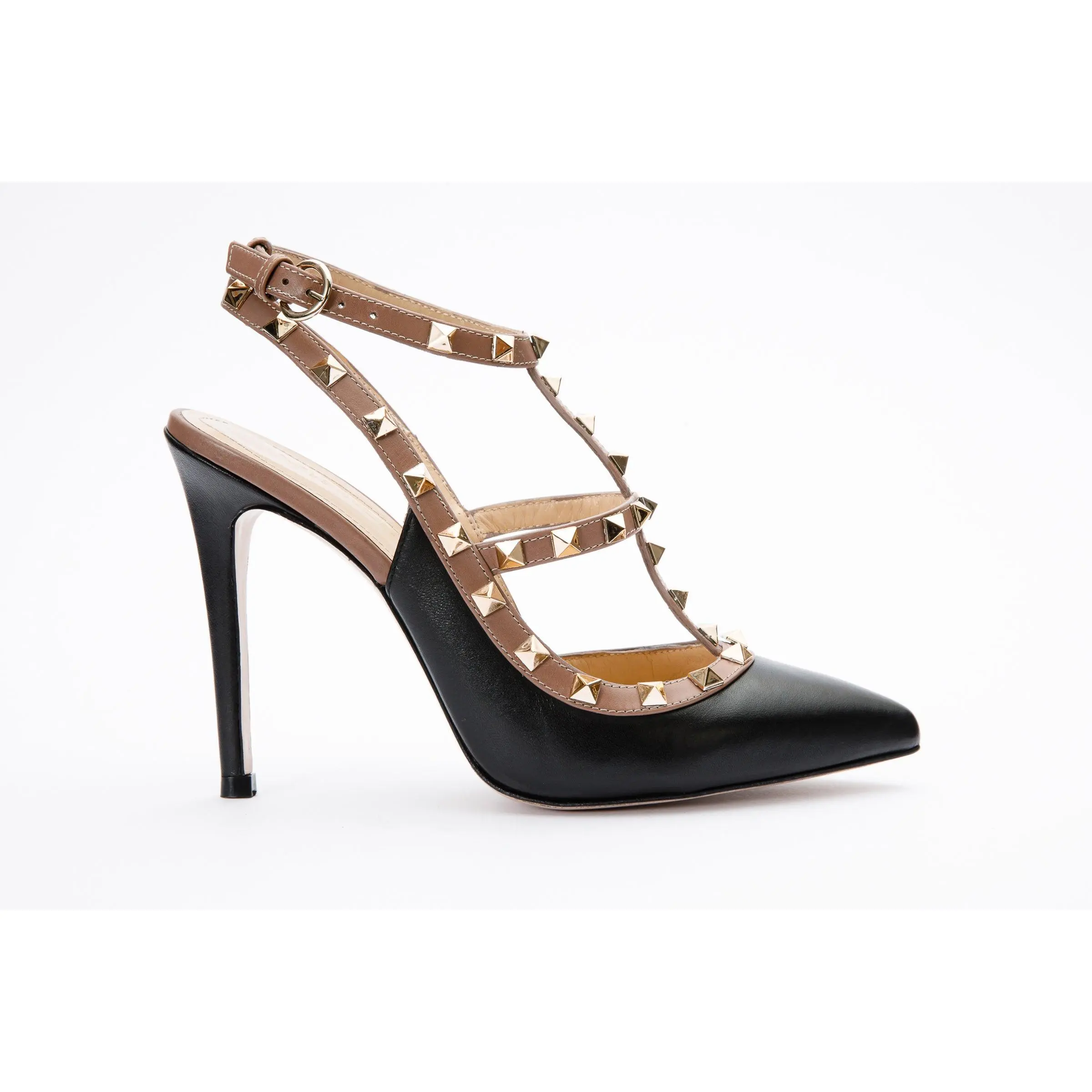 The Leon Black Leather Pointy Toe Multi Strap Slingback Women Sandal