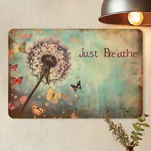 8*12 Inch 2D Flat Vintage Metal Aluminum Sign, Inspirational Dandelion Wall Art with Just Breathe Quote, Rustic Tinplate Indoor Outdoor Hanging Decor, Ideal for Home Office Classroom Porch Courtyard Bar Man Cave & Gift Giving