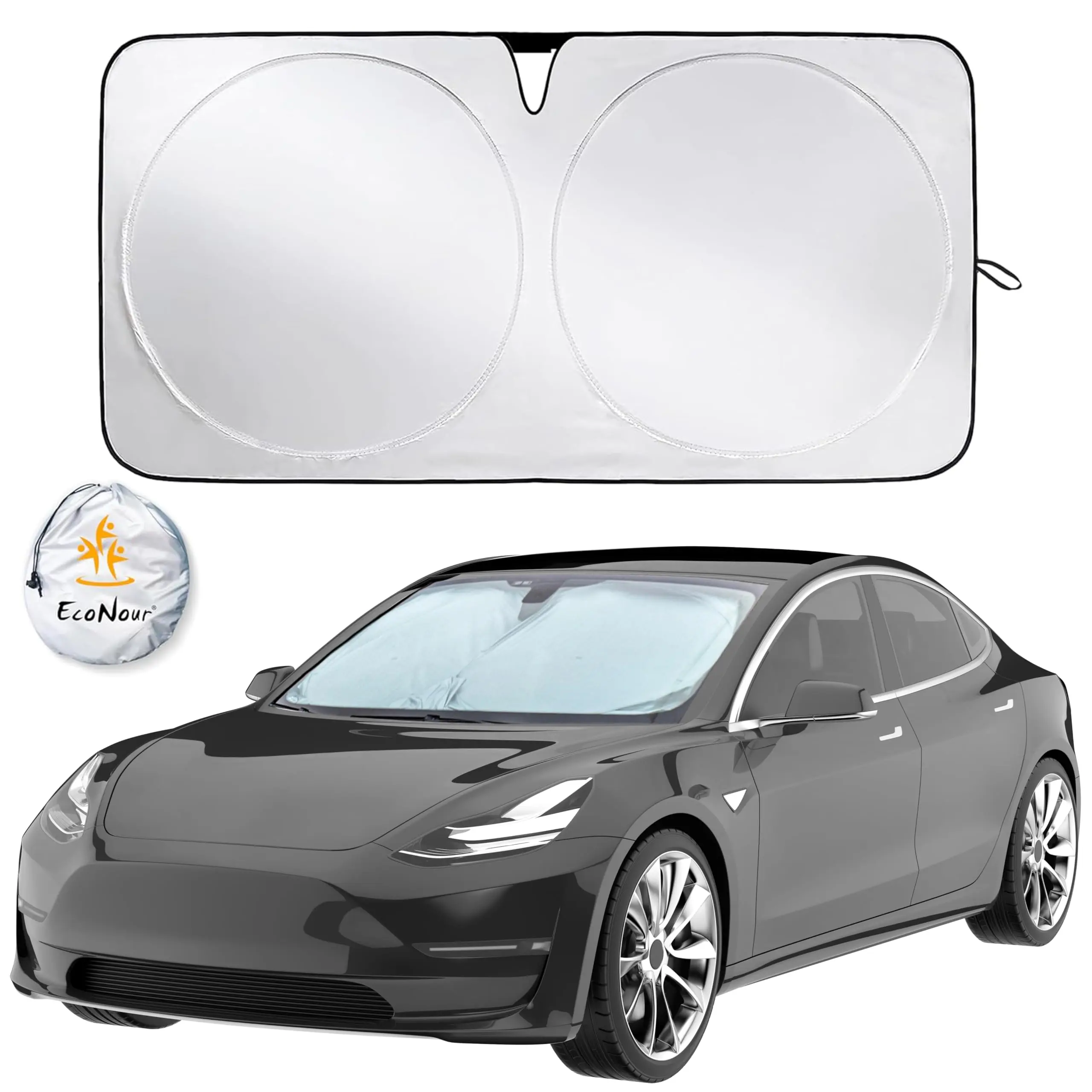 EcoNour Foldable Sunshade Cover, UV Protective Car Window Sunshade for Model 3/Y Vehicles, Sturdy Exterior Windshield Automotive Accessory, Car Window Sunshades