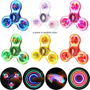 6 Pcs Crystal ABS Multicolor LED Flash Fidget Spinners, Glow Lights Glow-in-the-Dark Stress Relief Toys, Kids Christmas Stocking Stuffers, Party Favors for ADHD Anxiety Relief
