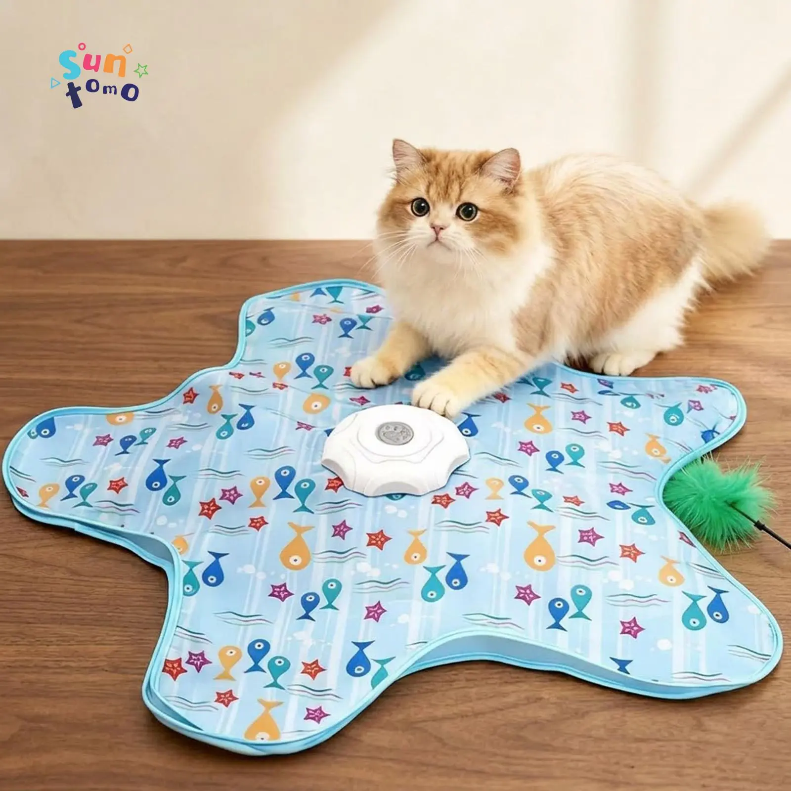 Suntomo Interactive Automatic Cat Toy, Smart Moving Feather Wand with Hide and Seek Design, Rechargeable Self Playing Cat Toy for Indoor Cats, Boredom Relief Exercise Toy for Kittens & Adult Cats