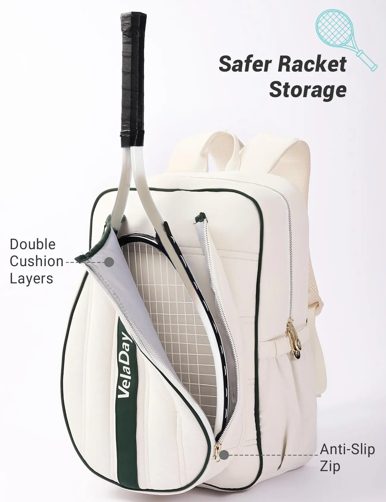 Tennis Backpack Holds 2 Rackets with Ventilated Shoe Compartment & Wet Pocket WOLT Tennis Bag - Large Tennis Racket Backpack for Men  main image 3