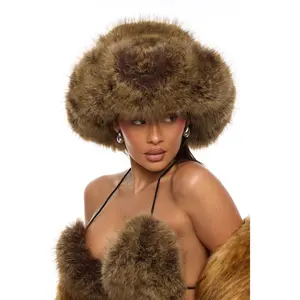 Zaria Faux Fur Cowboy Hat - Brown