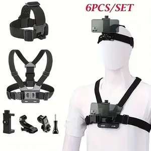 6PCS/Set Sports Camera Strap with Mobile Phone Clip Durable ABS Material Fixing Bracket for DJI Gopro Smartphones Osmo Action Universal Compatibility Adventure Mount