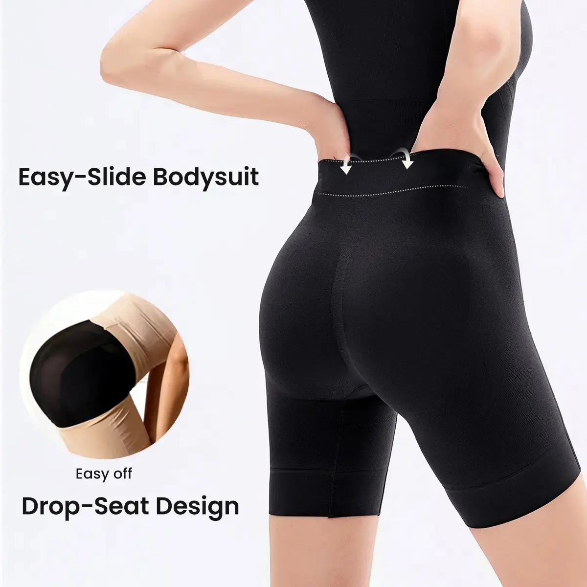 Easy-Slide Bodysuit Tummy Control Butt Lifter Faja Bodysuit, Back Support Scrunch Back Open Design, Postpartum Recovery Full Body Shaper with Cotton Gusset, Colombian Fajas Everyday Wear for Women