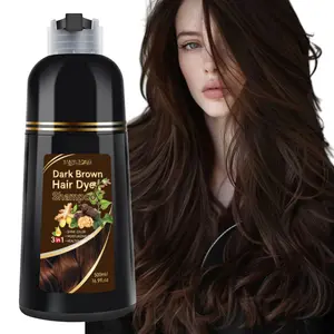 1pcs 500ml dark brown hair dye shampoo, hair dye, shampoo and hair care three in one, easy to use, gentle and non irritating herbal extract, brown hair, more shiny, making hair look healthier, Glossy