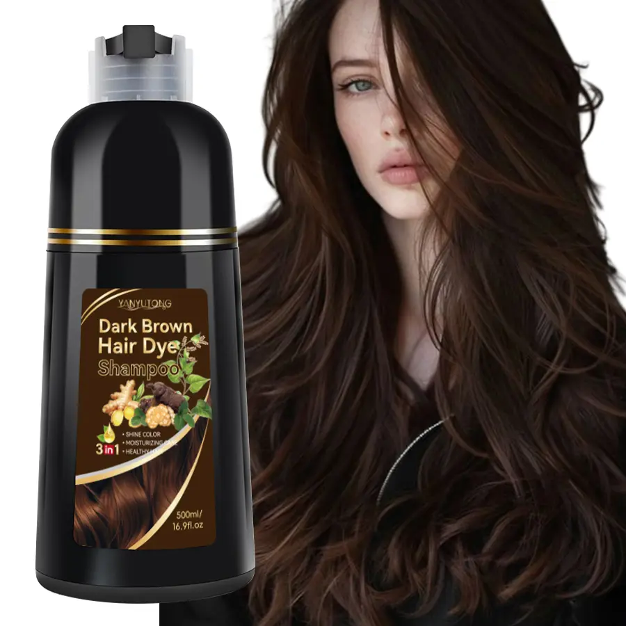 1pcs 500ml dark brown hair dye shampoo, Hair Coloring, Hair Dyeing, hair dye, shampoo and hair care three in one, easy to use, gentle and non irritating herbal extract, brown hair, more shiny, making hair look healthier, Glossy Haircare