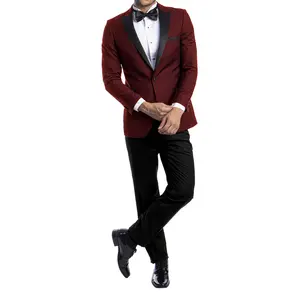 Men's Slim-Fit Burgundy Tuxedo Jacket with Black Satin Notch Lapel