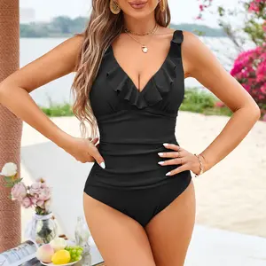 Ruffle Edge + Deep V One Piece Slimming Swimsuit, Making Every Beach Day Unique