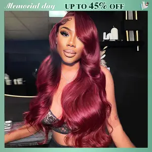 STERLY #99J Body Wave Wig 200% Density Burgundy 13x6 Full Frontal Human Hair Wigs Natural Black Front Wigs #4 Chocolate Brown Smooth Lace Wig Colored Beginner Friendly Wig Pre Plucked Pre Cut Wig #Summervibes #tiktokshopmemorialday