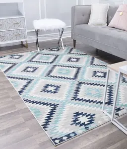 212 MAIN CosmoLiving RA30485 Rectangle Size 8ft9in x 12ft Soleil BR30I Ice Blue Tribal Moroccan Area Rug, Bold Motifs, Low Pile, Stain Resistant, Indoor Use