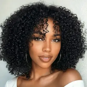 UNice Glueless Burmese Curly Layer 250% Density Afro Kinky Curly Wig Pre Bleached 7x5 HD Lace Closure Human Hair Wigs with Drawstring Pre Plucked Natural Hairline Beginners Friendly
