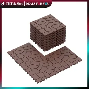 12*12" Interlocking Deck Tiles 44 PCS Stone Style Deck Tiles, DlY indoor/Outdoor forPatio/Poolside/Balcony, Dark Gray,Brown travertine Green Porcelain Pool Waterline Tiles Elegant Composite Floor Tiles carpet cladding exterior panels