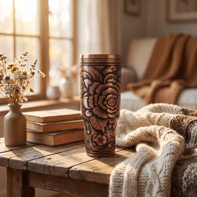Western Rose Floral Insulated Tumbler - 40oz Double Wall Stainless Steel Water Bottles with Leakproof Lid, Stylish Portable Durable Drinkware for Iced Coffee Beverages, Washable Reusable