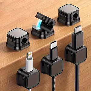 Magnetic Cable Management Clamps, Heavy-Duty Plastic Desktop Organizer, Office Desk Accessories, Hidden Charging Ports, Space-Saving Cable Holder for Bedside Table
