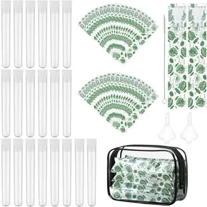 64 Pcs Tampon Flasks Set Includes 20 Reusable Plastic Flasks, 40 Self Adhesive Wrappers, 2 Funnels, Storage Bag, Clean Brush, Hidden Tube Flasks for Cruise Event, Concert, Outdoor Sports (Green)