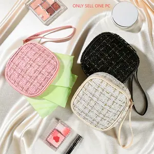 Elegant Mini Makeup Bag, Portable Travel Organizer, Makeup Organizer Pouch, Makeup Storage Organizer, Non-Waterproof Polyester Fiber, Ideal for Cosmetics, Skincare, Jewelry, School Supplies, Cosmetic Travel Bags