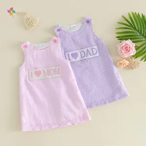 Toddler Baby Girl Summer Outift I Love Mom/dad Letter Sleeveless Striped Tank Dress Mothers/fathers Day Clothes