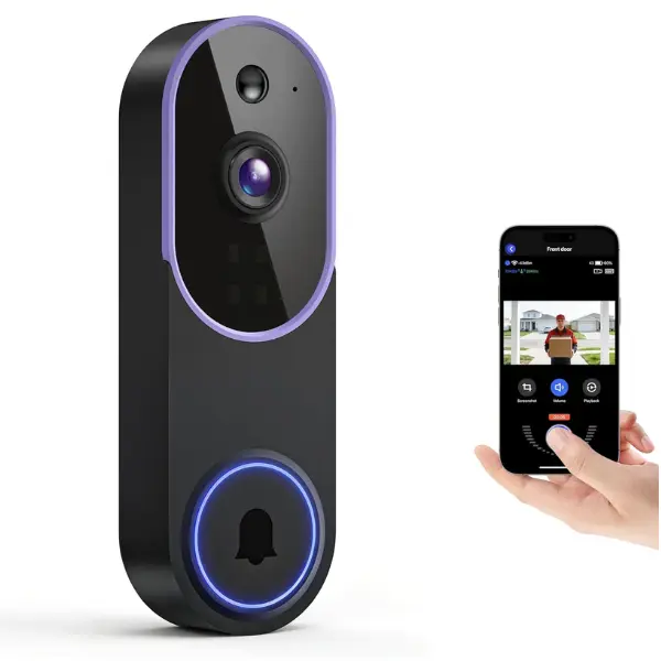 Smart 1080p Video Doorbell Camera with AI Human Detection, 2-Way Audio Night Vision, 2.4G WiFi, Cloud Storage, Live View Receiver Alerts, Video Intercom & Electronic Sensor Entry Alarm Home Security & Surveillance Systems