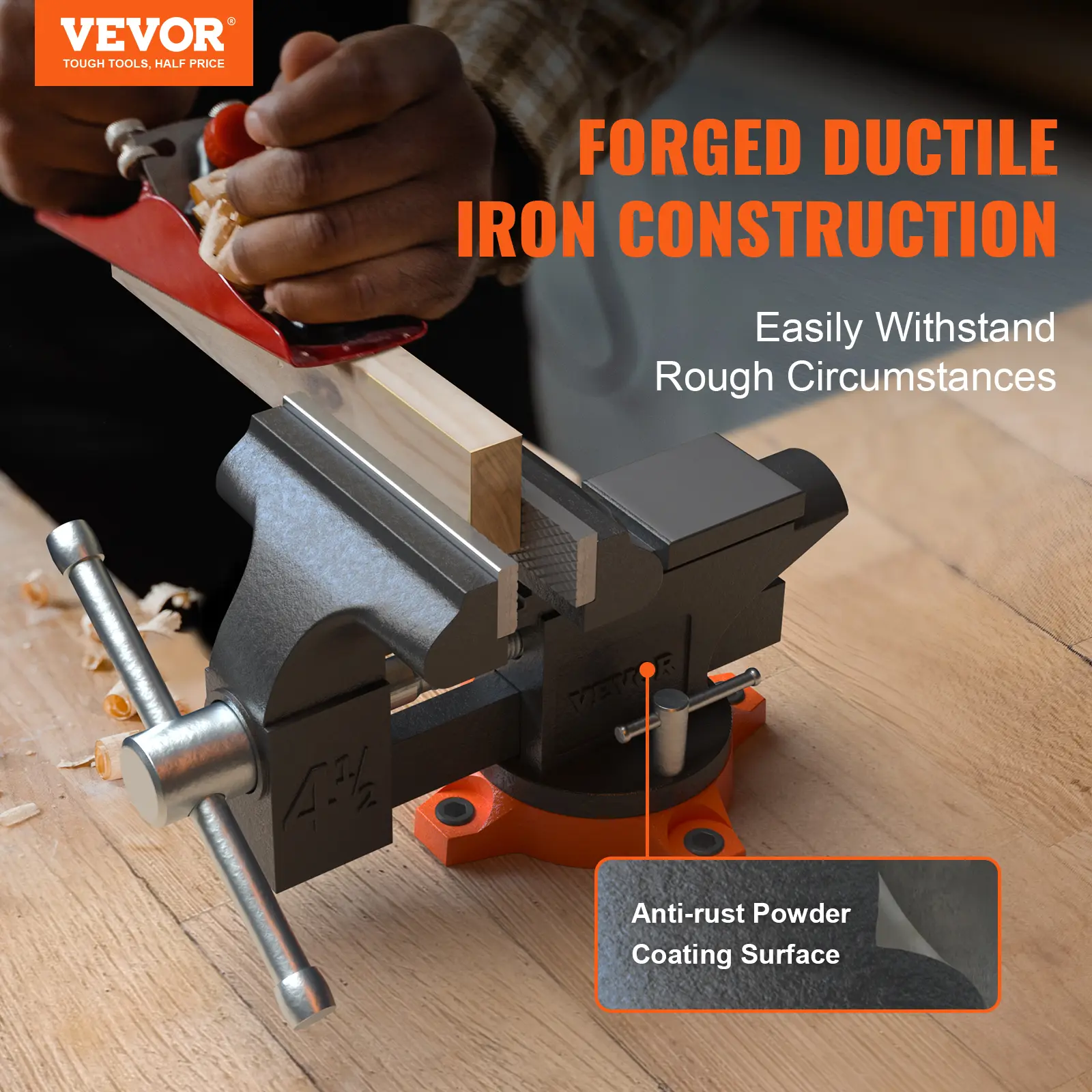 【BackToSchool】VEVOR Bench Vise, 4.5-inch Jaw Width 3.3-inch Jaw Opening , 240-Degree Swivel Locking Base Multipurpose Vise with Anvil, Heavy Duty Cast Iron Workbench Vise with Bolts & Nuts, for Drilling, Pipe Cutti