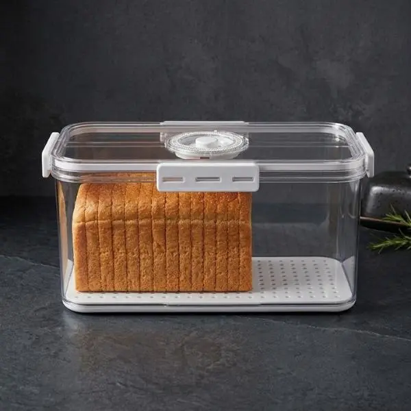 Upgrade Airtight Bread Box for Kitchen Counter | Clear Loaf Bread Keeper Storage Container with Lid | Time Recording Dial Bread Holder, Large Capacity Homemade Bread & Sandwich Storage, BPA-Free White