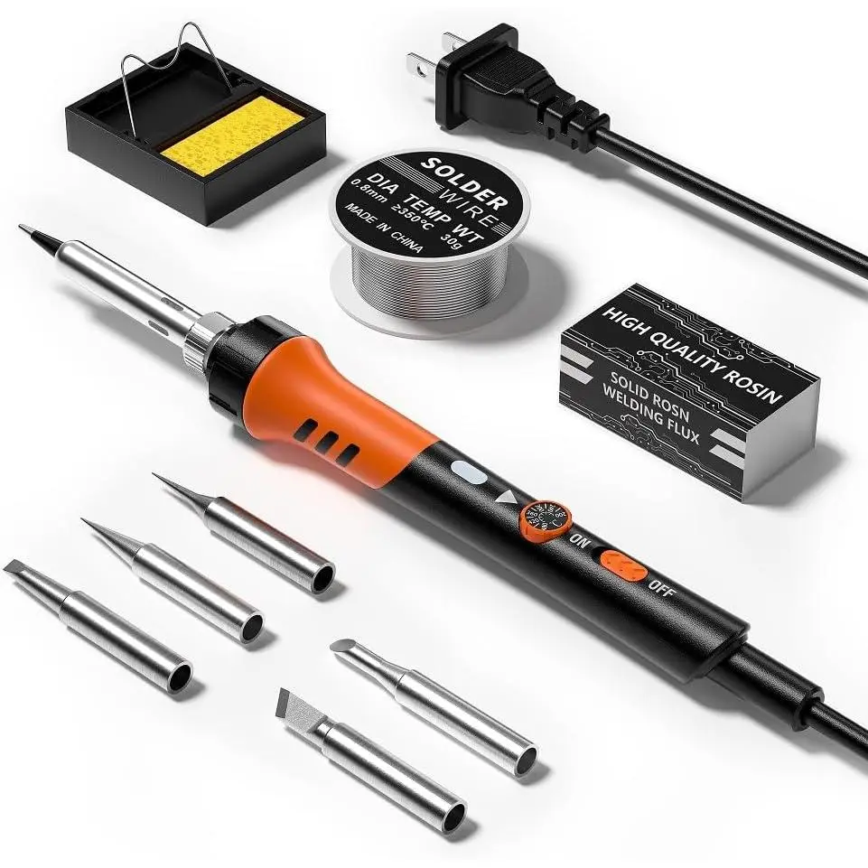 60W Adjustable Temperature Soldering Tool - 9-in-1 DIY Soldering Kit with 5 Tips, Solder Wire Stand for Repairs