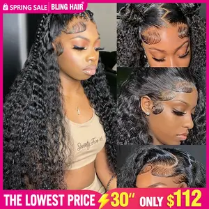 Bling Hair Fashion 34 Inch Kinky Curly 13x4 13x6 Lace Front Wigs Human Hair Pre Plucked Wet And Wavy Hd Lace Frontal Wig Human Hair 180 Density For Women Bouncy Soft Deep Curl Glueless Tangle Free Natural Hairline