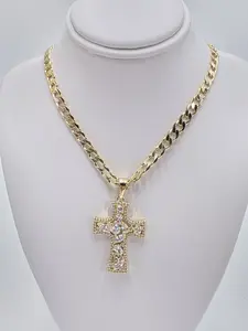cross pendant and cuban chain size 20 inches Cubic Zirconia Necklaces Goldstone Necklace, Cross Design, Cuban Chain Necklace, Cross Charm Necklace