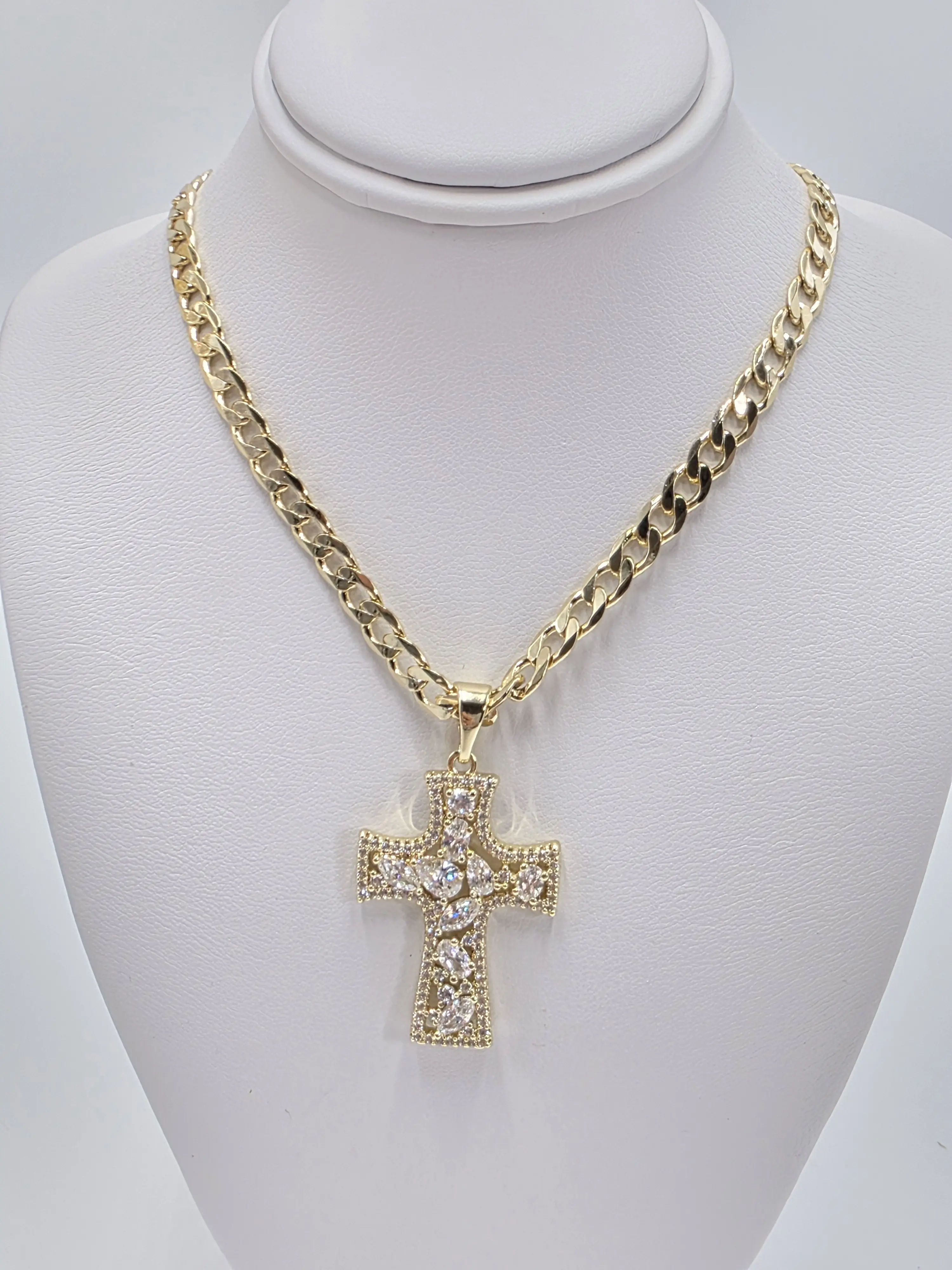 cross pendant and cuban chain size 20 inches Cubic Zirconia Necklaces Goldstone Necklace, Cross Design, Cuban Chain Necklace, Cross Charm Necklace