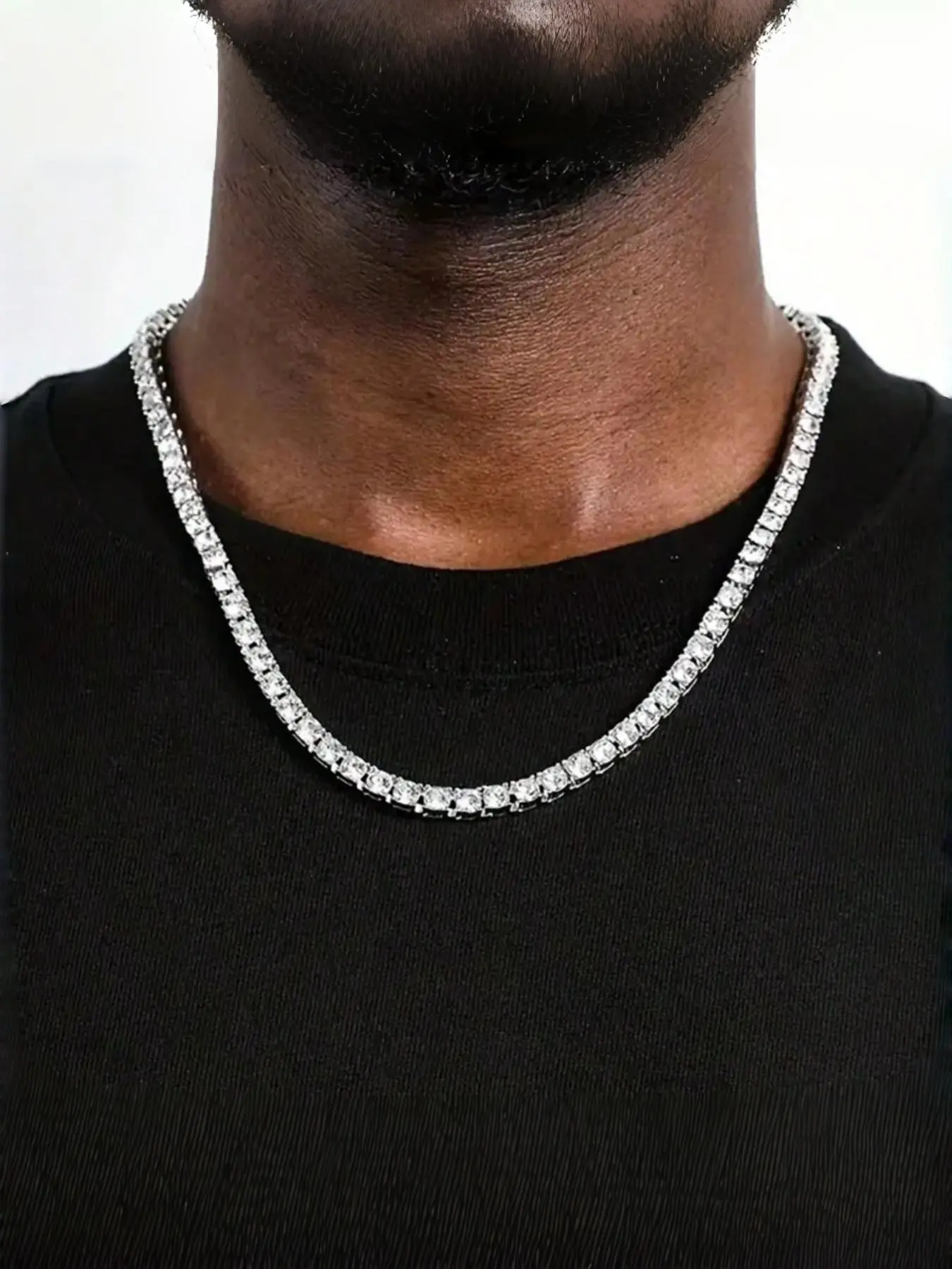 Men's Hip Hop Fashion Full Diamond Necklace, Square Synthetic Diamond Zircon Chain, Luxurious Unisex Jewelry, Statement Necklace, Perfect Father's Day Gift, Hip Hop Style Necklace, Necklace And Chain