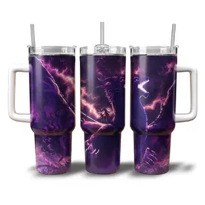 Iron Flame Purple Lightning Dragon Tumbler 20oz/40oz with Handle - Fourth Wing Romantasy Travel Mug - Violet & Xaden BookTok Cup