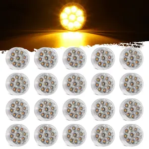 Partsam 20pcs 2 inch Round Amber 9 LED Side Marker Turn Signal Clearance Lights w/Reflector for Trailer Truck Tractor RV, Clear Lens, Sealed Waterproof, 12V