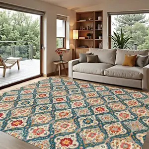 Boho Flower Washable Area Rug 5 x 7 Ft, Vintage Bohemia Floral Soft Non Slip Large Rugs Indoor Home, Retro Entryway Carpet Living Room Bedroom Dining Room Decoration