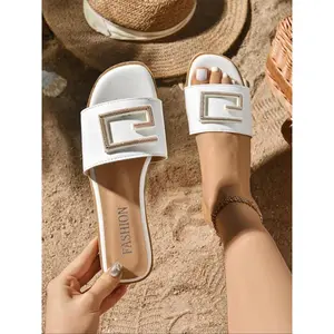 Women's Fashionable Slide Sandals, Casual Comfortable Flat Sandals for Summer, Non-slip Slides for Indoor & Outdoor Wear, Casual Flat Shoes