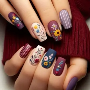 24pcs Modern Style Sunflower Flower European Type False Nail Stickers, Manicure Accessories, Model Xinghao T294, Non-Flammable Liquid