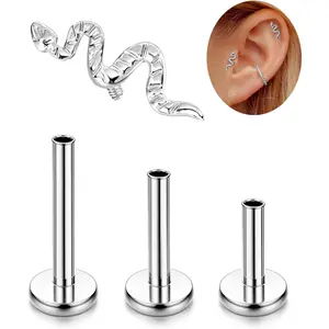 16G G23 Titanium Tragus Conch Helix   6mm 8mm 10mm - Internally Threaded Flat  Stud Cartilage Earrings  Forward Earlobe Labret Tragus