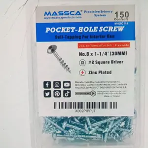 Massca !-1/4" Coarse Thread #8 Zinc Pocket Hole Screws -150 Screws for Woodworking Projects