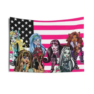 Colorful Monster High Indoor Wall Tapestry, Fun Room Decor, Unique Girl's Bedroom Wall Art, Kids' Room Tapestries, Funky Home Decor