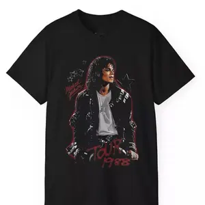 Mens Michael S. Jackson 1988 Tour Graphic T-Shirt, Casual Round Neck Shortsleeve Cotton Tee, Vintage Soft Crewneck Merch Gift for Fans