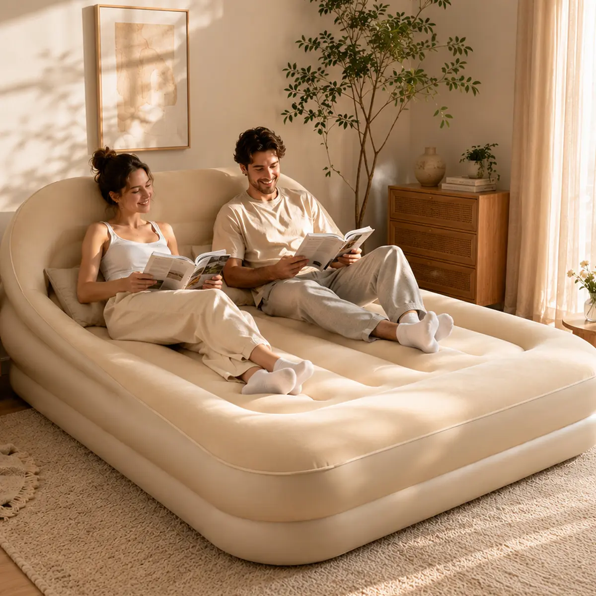 3-in-1 S-Shaped Ergonomic Waterproof Air Lounge Sofa Bed with Adjustable Backrest, Air Pump, 249.93 KG Weight Cap - Foldable Multi-Use Inflatable Mattress for Campers, Home - Portable Furniture, Ideal Father's Day Gift