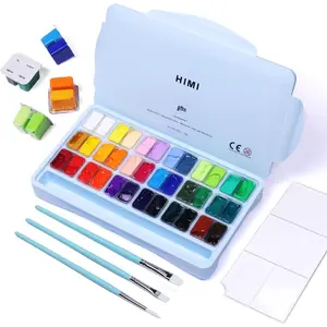 HIMI Gouache  Set, 36 Colors x 12ml  Jelly Cup Design with 3  Brushes and a Palette in a Carrying Case  for Artists, Students, Gouache Opaque Painting