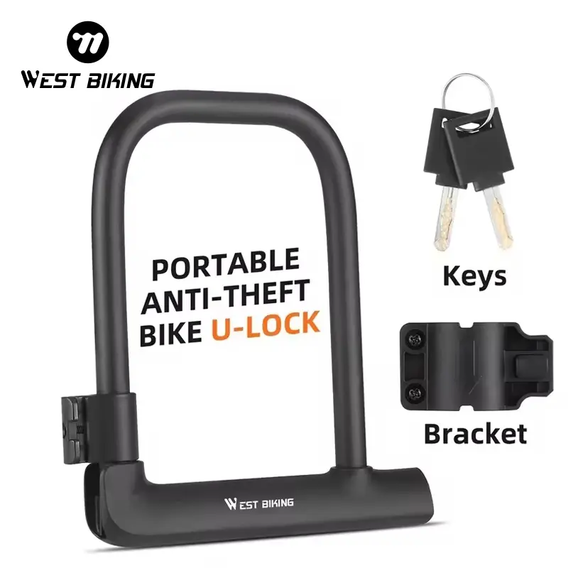 WEST BIKING Steel Security U Lock Bike Gear for MTB Road Mountain Bike & Motorcycle Anti-Theft with Keys Bike Accessories Bicycle Lock