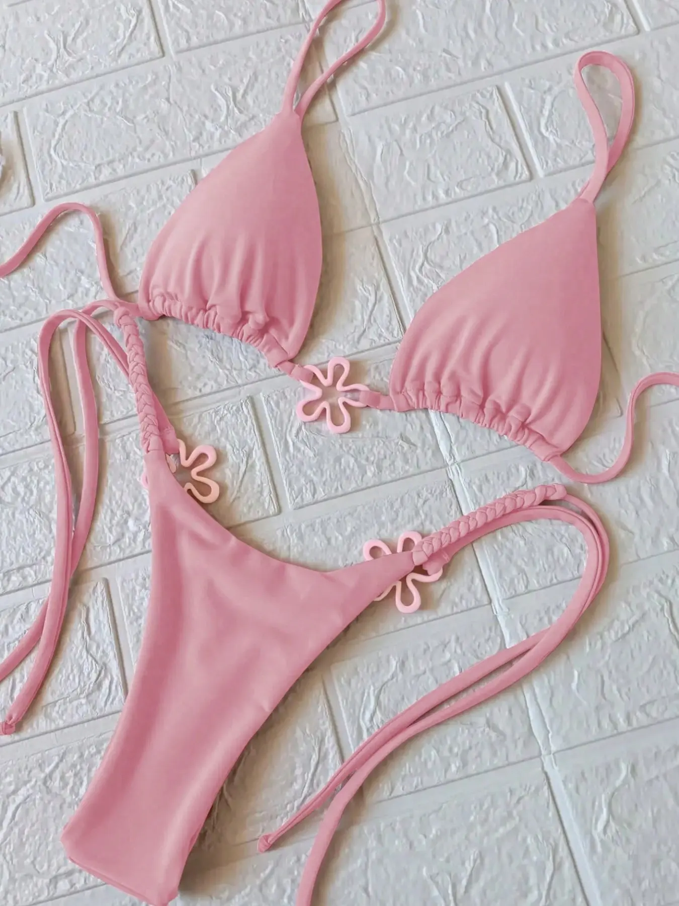 Solid Color Sexy European & American Style Women Fitted Plain Summer Bikini Beach Wear Swimwear