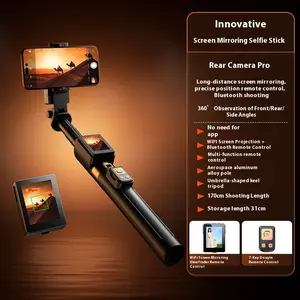 Innovative Screen Mirroring Selfie Stick with Bluetooth Projection Remote Control Portable Rear Camera Live Broadcast Floor Tripod Outdoor Fill Light Handheld Stabilizer