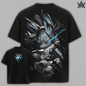 Mega Lucario Tee – Pokemon Anime Manga T-Shirt, Mega Evolution Aura Warrior Graphic Tee, Unisex Oversized Casual Shirt, Fighting and Steel Type Pokemon Tee, Legendary Battle Trainer Shirt, Retro Gaming Inspired Graphic Tee, Gift for Pokemon Fans