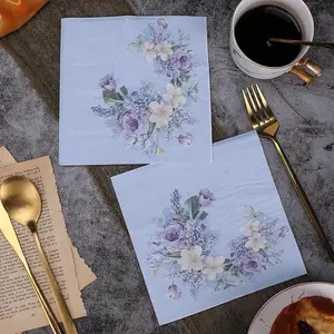 10/20pcs 33cm 2-Ply Blue White Flower Printed Blue Napkins Party Colorful Paper Cup Flower Folding DIY Decoupage Paper